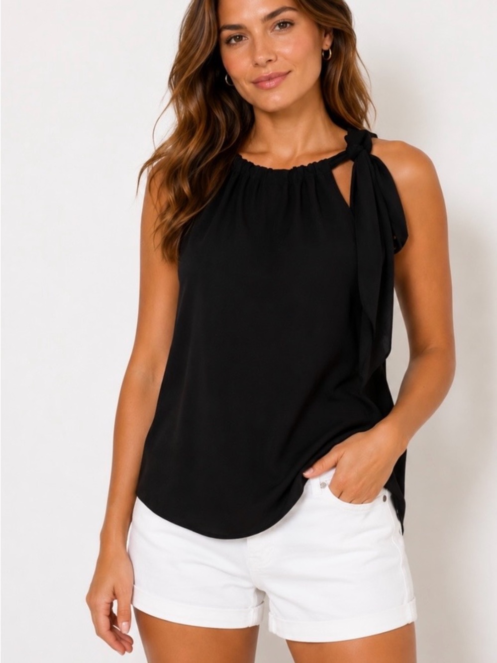 NWT Designer Halston Tie-Shoulder Top Blouse